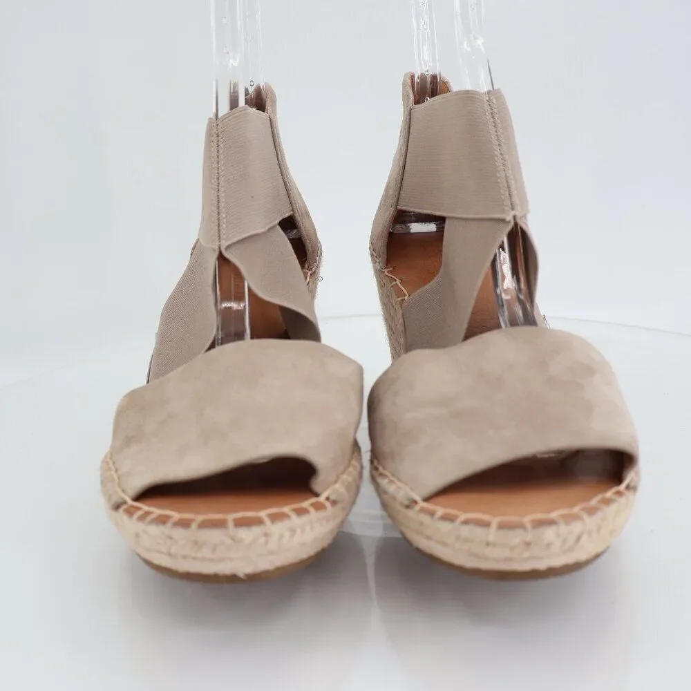 Gentle Souls Women's Colleen Sandal 11 Espadrille Wedge Cross Strap Beige Suede